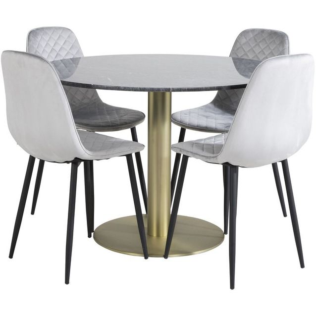 Ruokailuryhmä Venture Home, ⌀106cm Estelle-pöytä + 4 Polar Diamond -tuolia, sametti