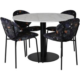 Pyöreä ruokailuryhmä Venture Home, Ø106cm valkoinen Estelle-pöytä + 4 mustaa Vault-tuolia