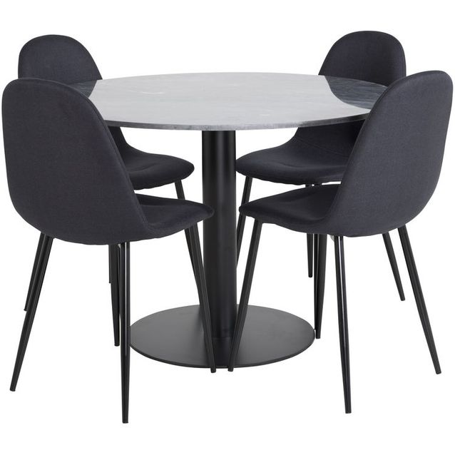 Ruokailuryhmä Venture Home, ø106cm musta Estelle-pöytä + 4 mustaa Polar-tuolia