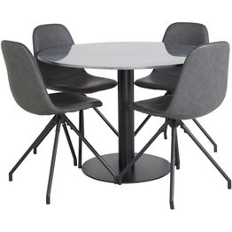 Ruokailuryhmä Venture Home, ø106cm musta Estelle-pöytä + 4 pyörivää Polar-tuolia, musta keinonahka