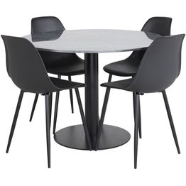 Ruokailuryhmä Venture Home, ø106cm musta Estelle-pöytä + 4 mustaa Polar Plastic -tuolia