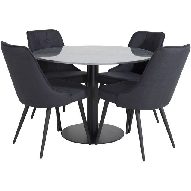Ruokailuryhmä Venture Home, ø106cm musta Estelle-pöytä + 4 mustaa Velvet Deluxe-tuolia