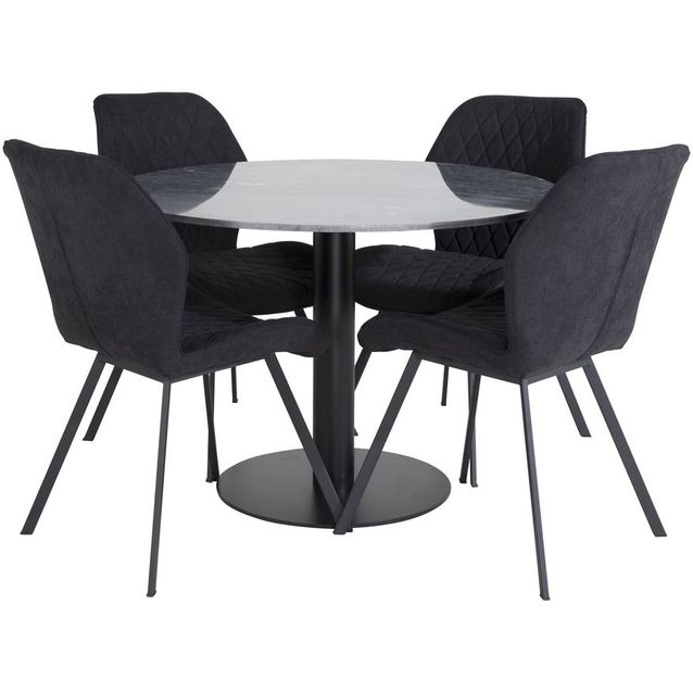 Ruokailuryhmä Venture Home, ø106cm musta Estelle-pöytä + 4 mustaa Gemma-tuolia