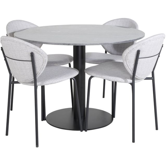 Pyöreä ruokailuryhmä Venture Home, Ø106cm tummanharmaa Estelle-pöytä + 4 harmaata Vault-tuolia