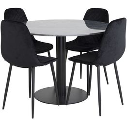 Ruokailuryhmä Venture Home, ø106cm musta Estelle-pöytä + 4 mustaa Polar Daimond -tuolia, sametti