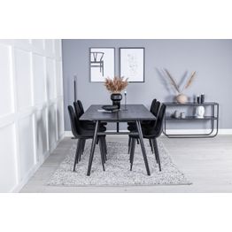 Ruokailuryhmä Venture Home, Sleek-ruokapöytä + 6 mustaa Polar Diamond-tuolia, sametti