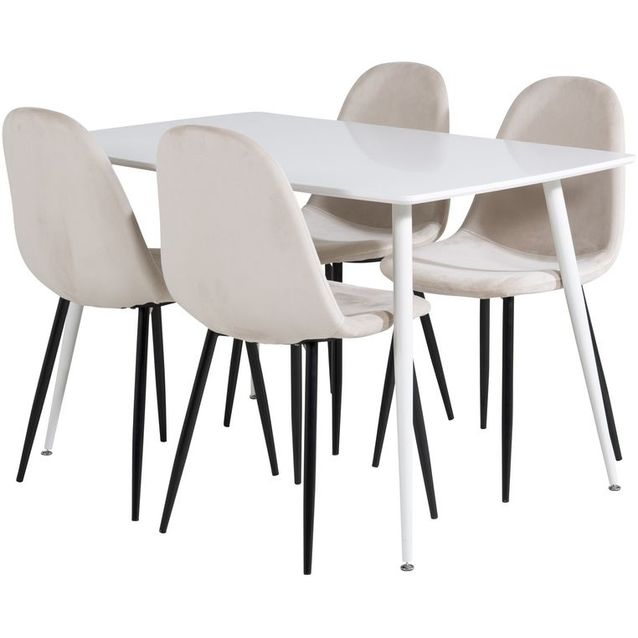 Ruokailuryhmä Venture Home, valkoinen Polar-pöytä + 4 beigeä Polar-tuolia