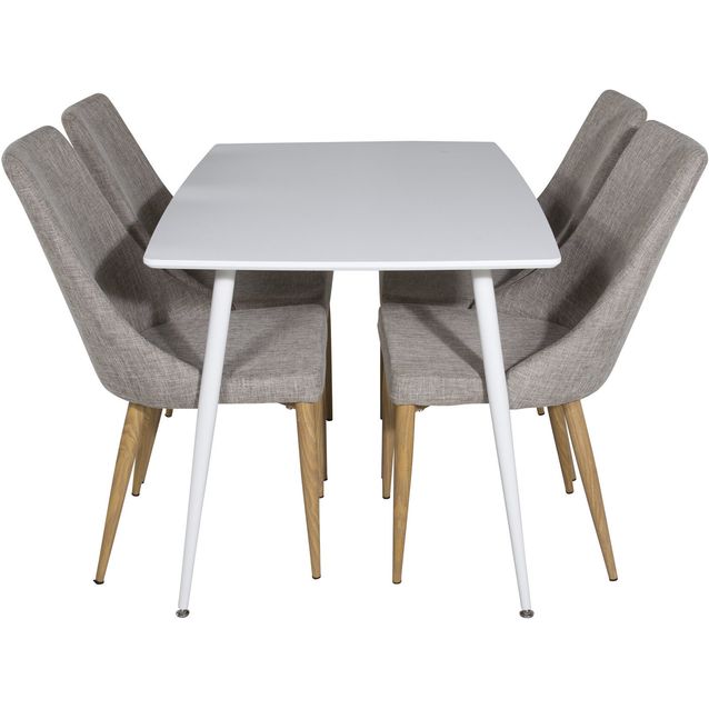 Ruokailuryhmä Venture Home, 120x75cm valkoinen Polar-pöytä + 4 vaaleanharmaata Leone-tuolia