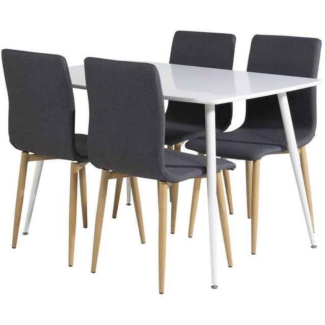 Ruokailuryhmä Venture Home, valkoinen Polar-pöytä + 4 tummanharmaata Windu-tuolia