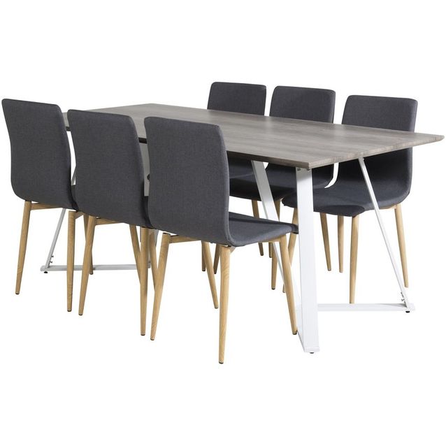 Ruokailuryhmä Venture Home, 180x90cm harmaa/valkoinen Marina-pöytä + 6 harmaata Windu-tuolia