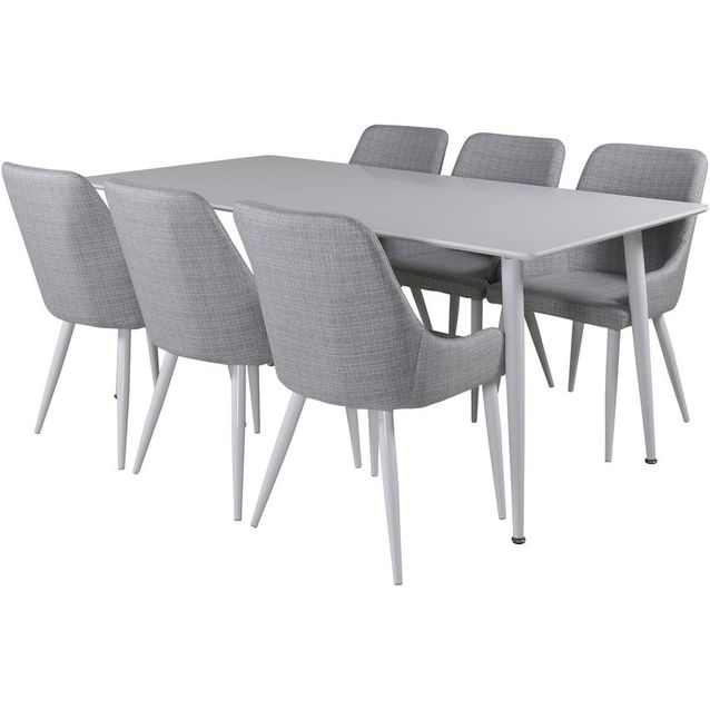 Ruokailuryhmä Venture Home, 180x90cm valkoinen Polar-pöytä+ 6 vaaleanharmaata Plaza-tuolia