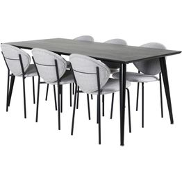 Ruokailuryhmä Venture Home, 180x90cm musta Dipp-pöytä + 6 harmaata Vault-tuolia