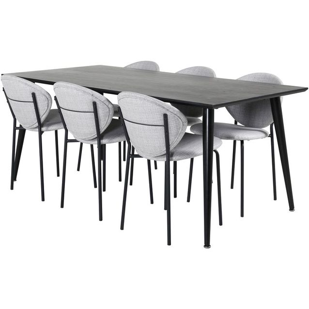 Ruokailuryhmä Venture Home, 180x90cm musta Dipp-pöytä + 6 harmaata Vault-tuolia
