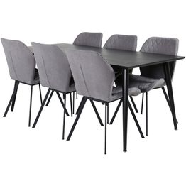 Ruokailuryhmä Venture Home, 180x90cm musta Dipp-pöytä + 6 harmaata Gemma-tuolia