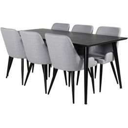 Ruokailuryhmä Venture Home, 180x90cm Dipp-pöytä + 6 harmaata Plaza-tuolia