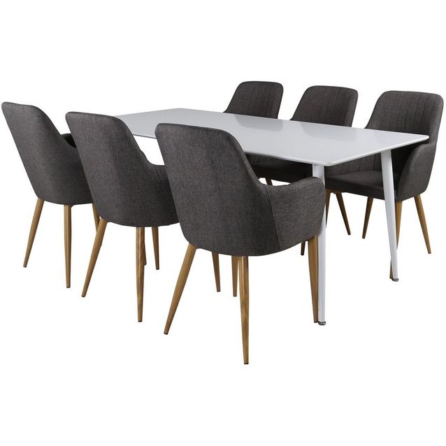 Ruokailuryhmä Venture Home, 180x90cm valkoinen Polar-pöytä + 6 tummanharmaata Comfort-tuolia