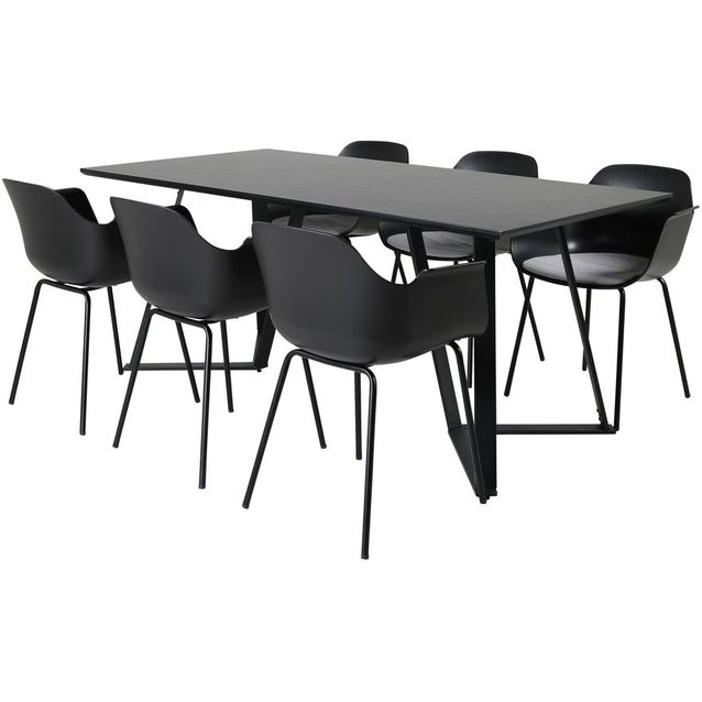 Ruokailuryhmä Venture Home, 180x90cm musta Marina-pöytä + 6 Comfort Plastic -tuolia
