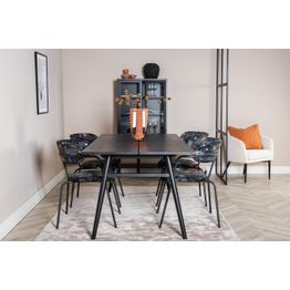 Jatkettava ruokailuryhmä Venture Home, 195/280x95cm musta Sleek + 6 mustaa Arrow-tuolia, sametti