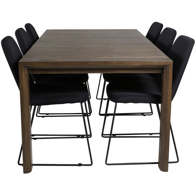 Jatkettava ruokailuryhmä Venture Home, 170/250x95cm ruskea Slider-pöytä + 6 mustaa Muce-tuolia