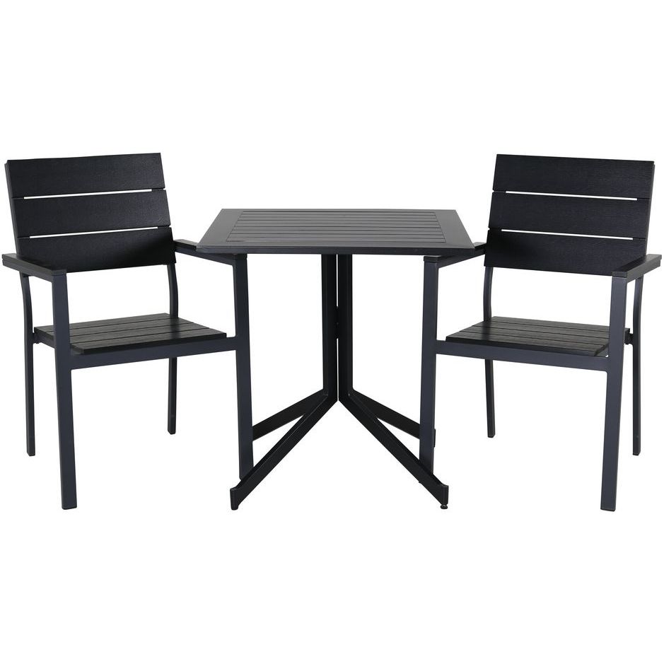 Parvekeryhmä Venture Home, 70x70cm Way-pöytä + 2 mustaa, pinottavaa Levels-tuolia