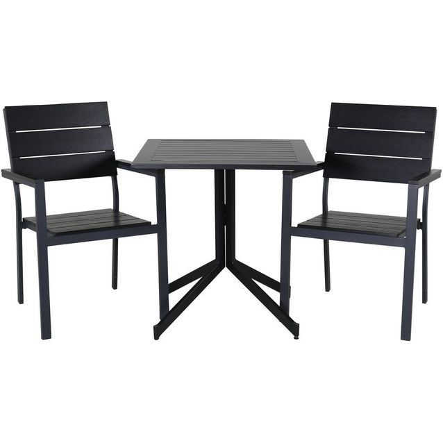 Parvekeryhmä Venture Home, 70x70cm Way-pöytä + 2 mustaa, pinottavaa Levels-tuolia