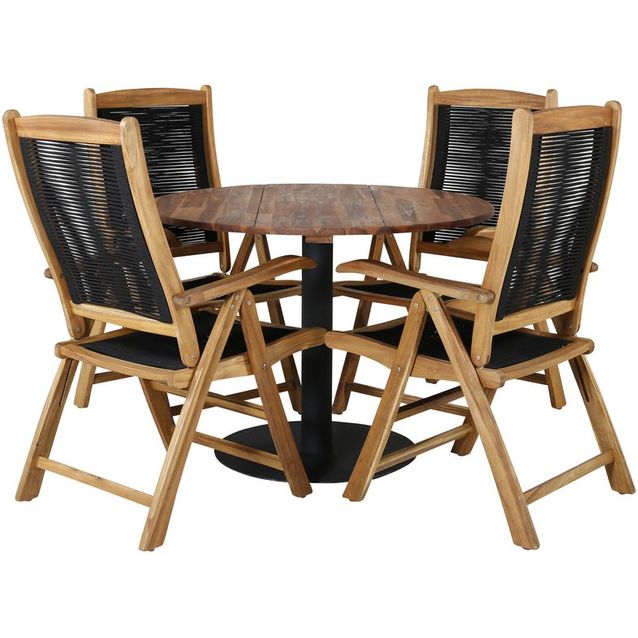 Ruokailuryhmä Venture Home, ø100cm Cot-pöytä + 4 musta/akaasia Peter-säätötuolia