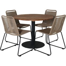 Ruokailuryhmä Venture Home, ø100cm Cot-pöytä + 4 pinottavaa Lindos-tuolia