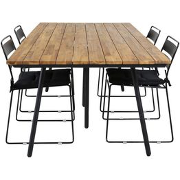 Ruokailuryhmä Venture Home, 200x100cm akaasia/musta Chan-pöytä + 4 mustaa Lina-tuolia