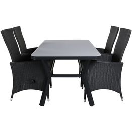 Ruokailuryhmä Venture Home, 160x90cm musta Virya-pöytä + 4 harmaa/mustaa Padova-säätötuolia