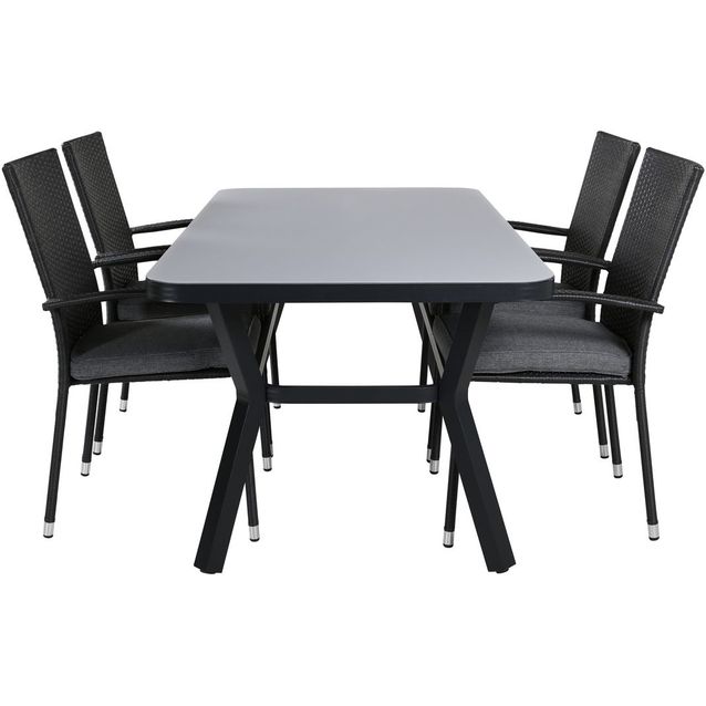Ruokailuryhmä Venture Home, 160x90cm musta Virya-pöytä + 4 mustaa Anna-tuolia