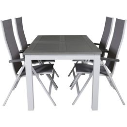 Ruokailuryhmä Venture Home, 152/210x90cm harmaa/valkoinen jatkettava Albany-pöytä + 4 harmaa/valkoista Albany Light -säätötuolia