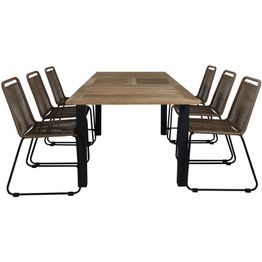 Ruokailuryhmä Venture Home, jatkettava Panama-pöytä + 6 ruskeaa Lindos-tuolia