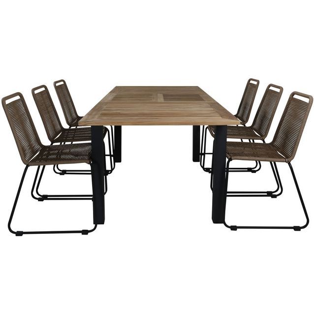 Ruokailuryhmä Venture Home, jatkettava Panama-pöytä + 6 ruskeaa Lindos-tuolia