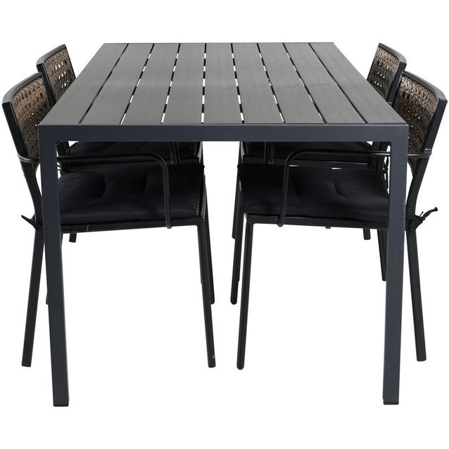 Ruokailuryhmä Venture Home, 150x90cm musta Break-pöytä + 4 mustaa Paola-tuolia