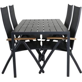 Ruokailuryhmä Venture Home, 150x90cm musta Break-pöytä + 4 mustaa Panama-säätötuolia