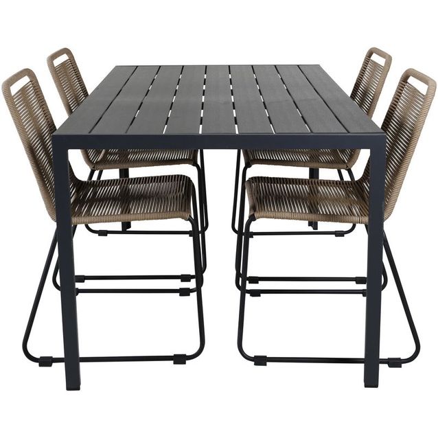 Ruokailuryhmä Venture Home, 150x90cm musta Break-pöytä + 4 pinottavaa Lindos-tuolia