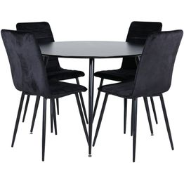Ruokailuryhmä Venture Home, ⌀100cm Silar-pöytä + 4 mustaa Windu Lyx -tuolia