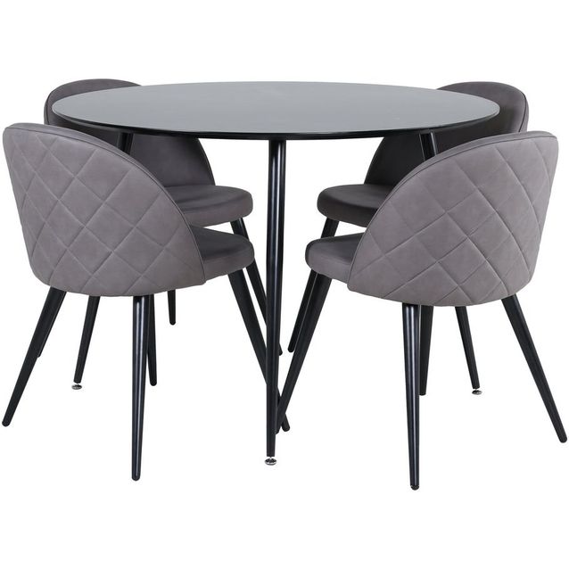 Ruokailuryhmä Venture Home, ⌀100cm Silar-pöytä + 4 harmaata Velvet Stitches -tuolia