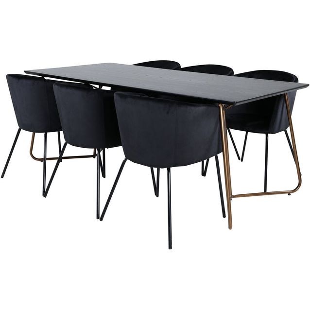 Ruokailuryhmä Venture Home, 190x90cm Petra-pöytä + 6 Berit-tuolia, sametti