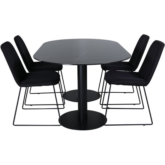 Soikea ruokailuryhmä Venture Home, 180x100cm musta Pillan-pöytä + 4 mustaa Muce-tuolia