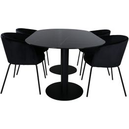 Soikea ruokailuryhmä Venture Home, 180x100cm musta Pillan-pöytä + 4 Berit-tuolia, sametti