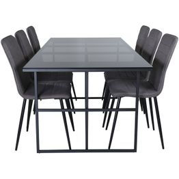 Ruokailuryhmä Venture Home, 200x90cm musta Leif-pöytä + 6 harmaata Windu-tuolia