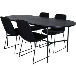 Ruokailuryhmä Venture Home, 200x90cm musta Skate-ruokapöytä + 4 mustaa Muce-tuolia