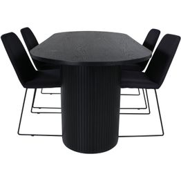 Soikea ruokailuryhmä Venture Home, 200x90cm musta Bianca-pöytä + 4 mustaa Muce-tuolia