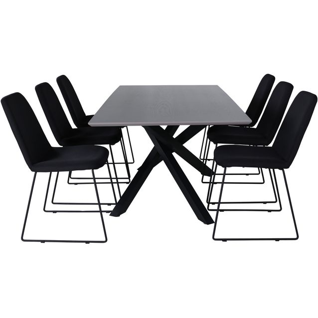 Ruokailuryhmä Venture Home, 180x90cm musta Piazza-pöytä + 6 mustaa Muce-tuolia