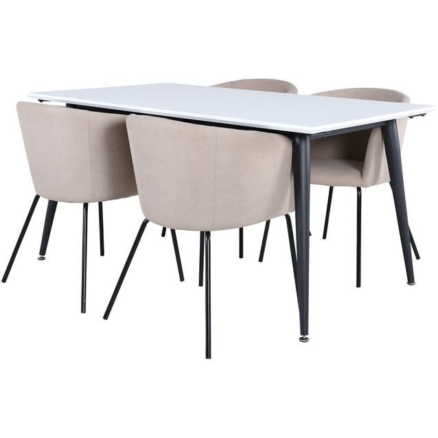 Ruokailuryhmä Venture Home, jatkettava Jimmy-pöytä + 4 beigeä Berit-tuolia