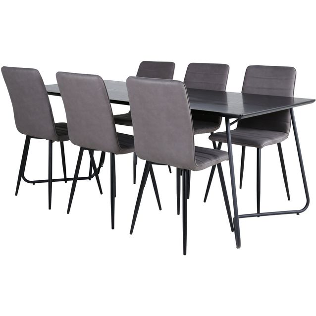Ruokailuryhmä Venture Home, 190x90cm musta Petra-pöytä + 6 harmaata Windu-tuolia