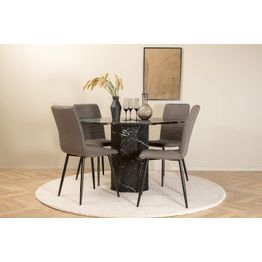 Pyöreä ruokailuryhmä Venture Home, Ø110cm musta Marbs-pöytä + 4 harmaata Windu-tuolia