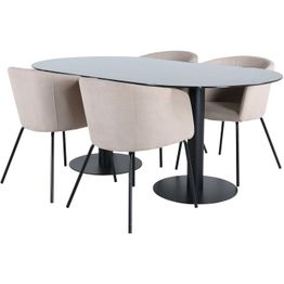 Soikea ruokailuryhmä Venture Home, 180x100cm musta Pillan-pöytä + 4 beigeä Berit-tuolia