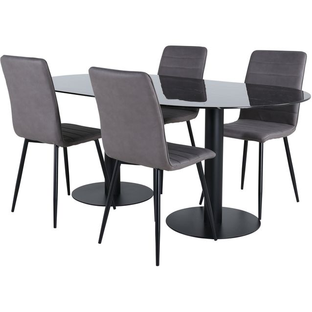 Soikea ruokailuryhmä Venture Home, 180x100cm musta Pillan-pöytä + 4 Windu-tuolia